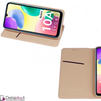 Telone atverčiamas dėklas - auksinės spalvos (Xiaomi Redmi 10A) Telone atverčiamas dėklas - auksinės spalvos (Xiaomi Redmi 10A)
